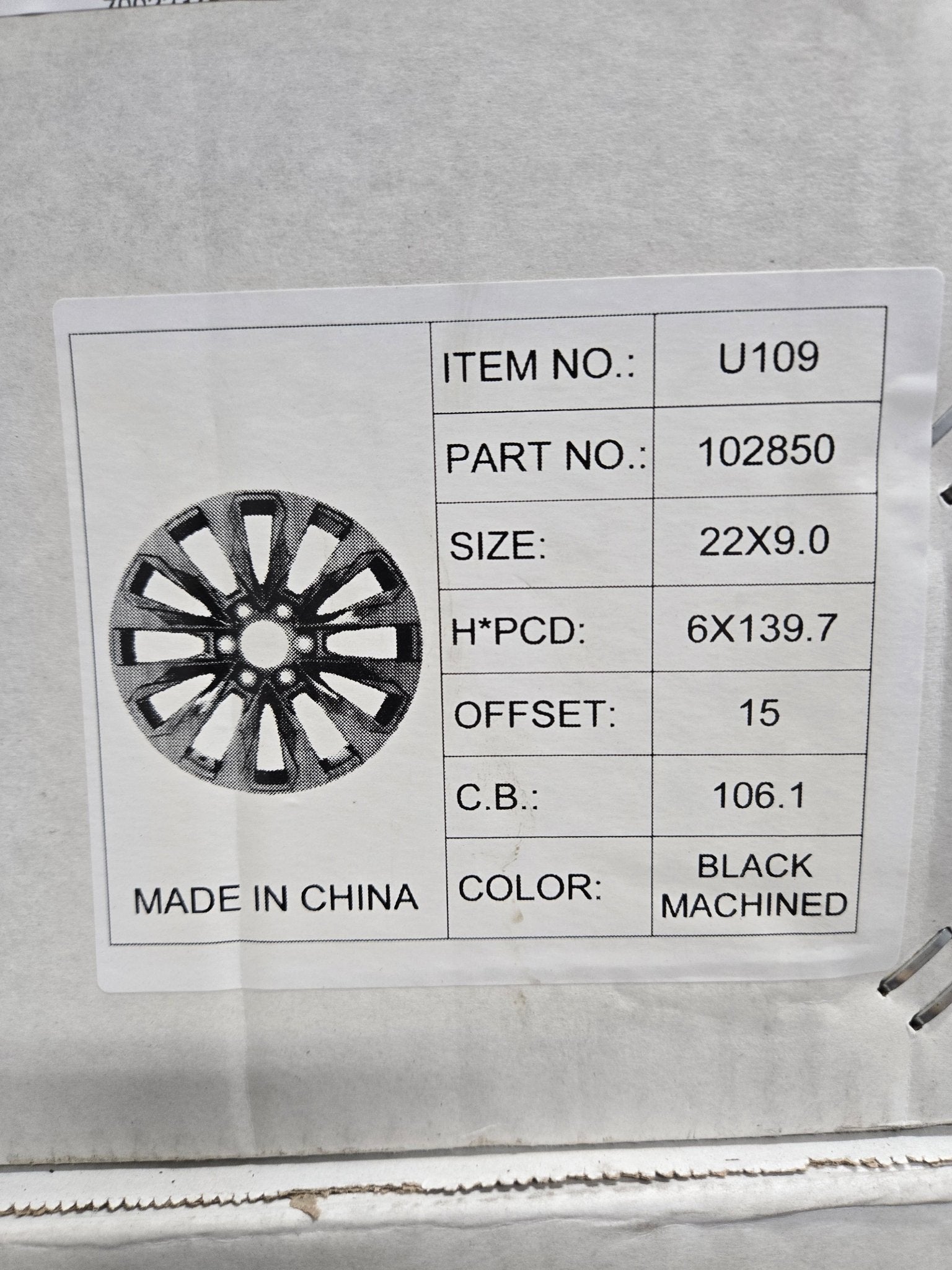 U109 22x9 6x139.7 GLOSS BLACK MACHINE