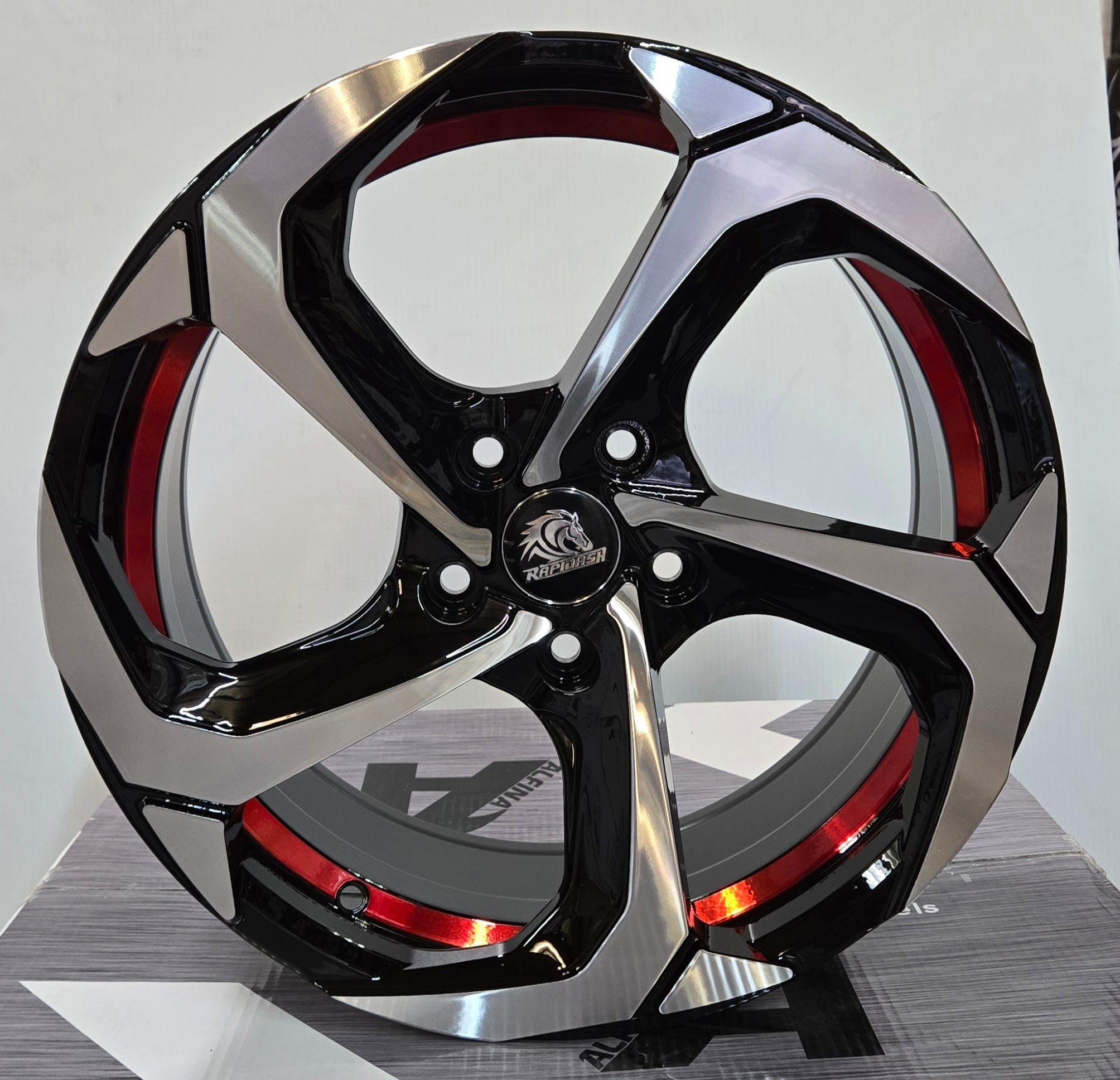 X1049 16X7.0 5X114.3 PIANO BLACK MACHINED FACE RED UNDER-CUT