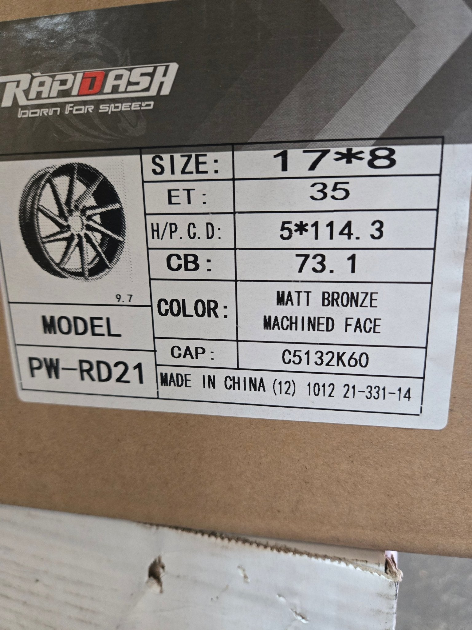RAPIDASH -RD21 17X8.0 5X114.3 MATTE BONZE MACHINED FACE