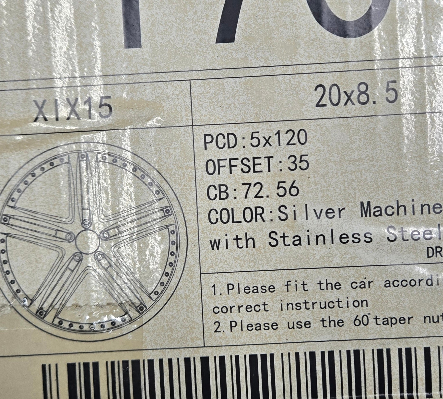 XIX X15  20X8.5  5x120 SILVER MACHINED  SS LIP