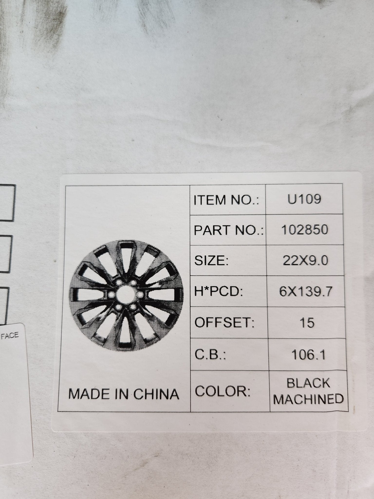 WEOE 22x9 6X139.7 GLOS BLACK MACHINED FACE