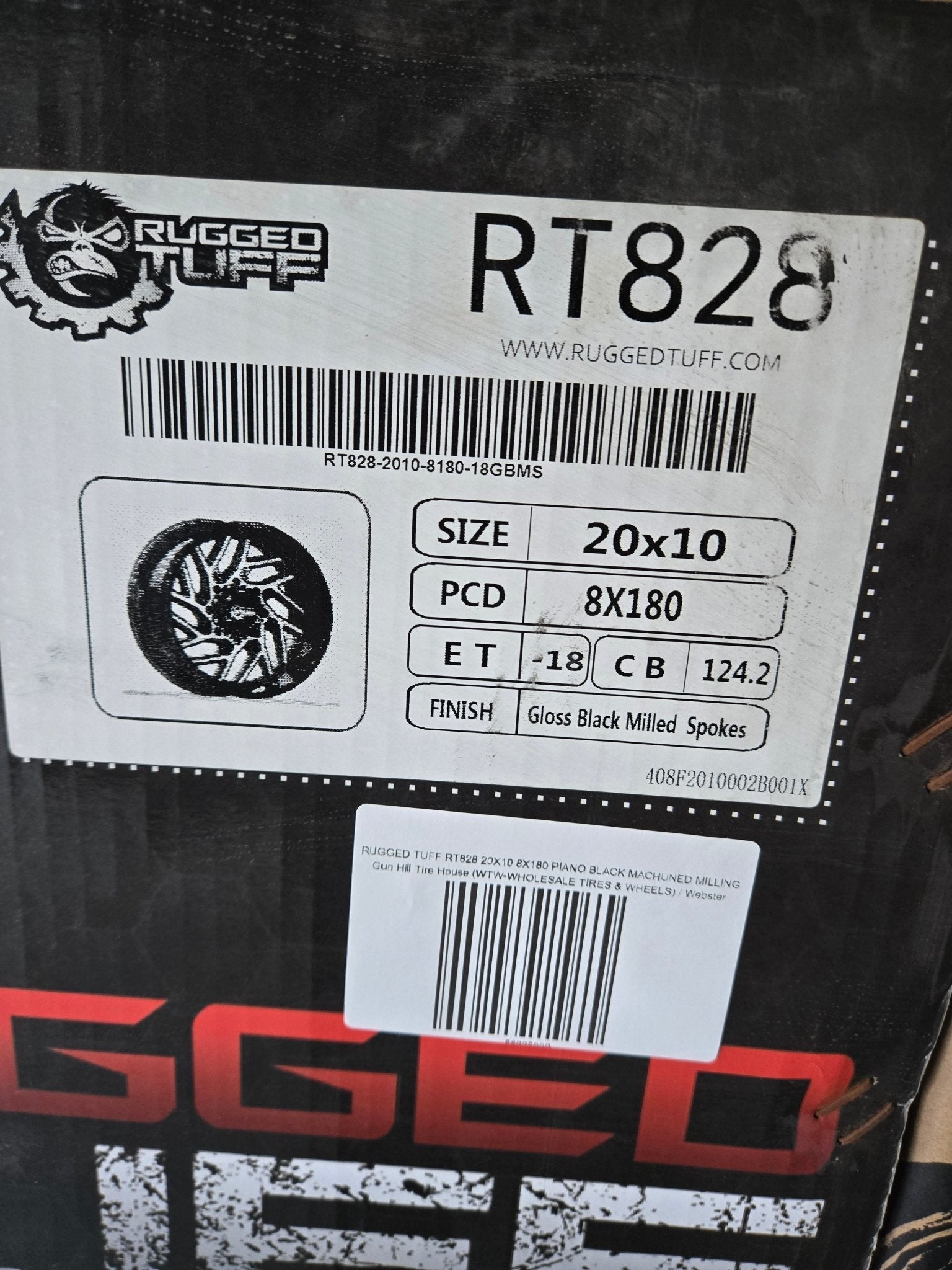 RUGGED TUFF RT828 20X10 8X180 PIANO BLACK MACHUNED MILLING