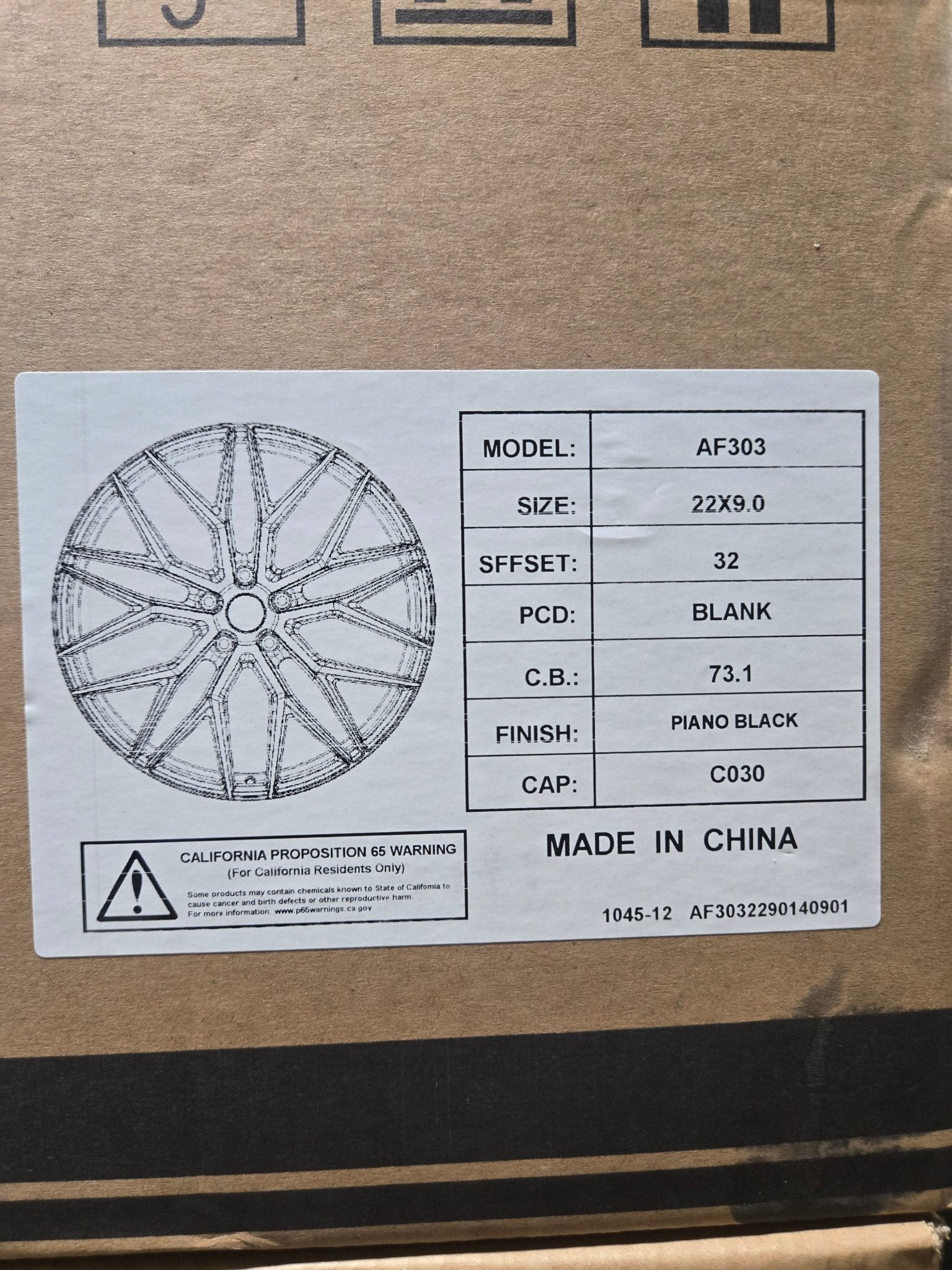 AF303 22X9.0 BLANK PIANO BLACK
