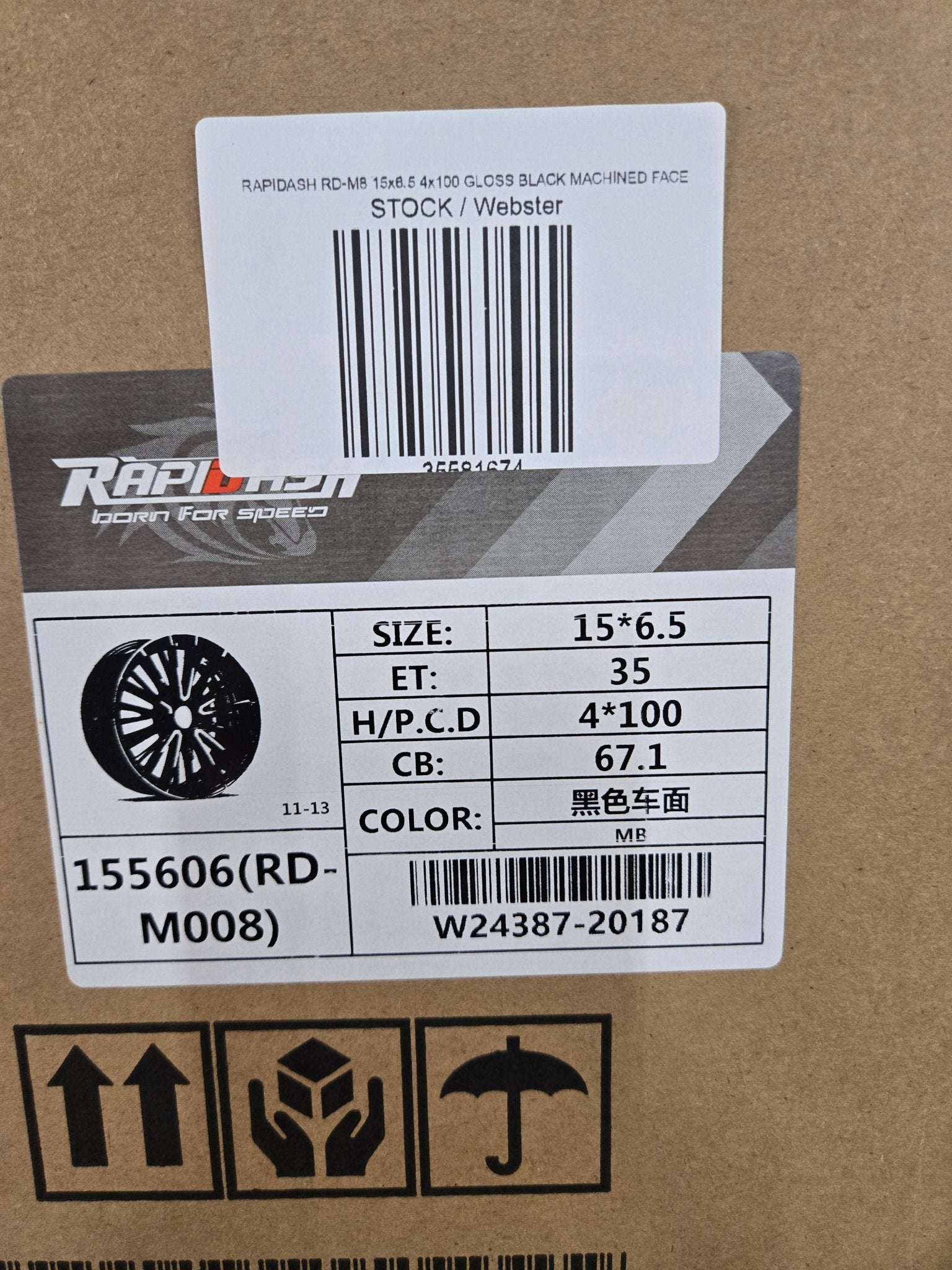 RAPIDASH RD-M8 15x6.5 4x100 GLOSS BLACK MACHINED FACE