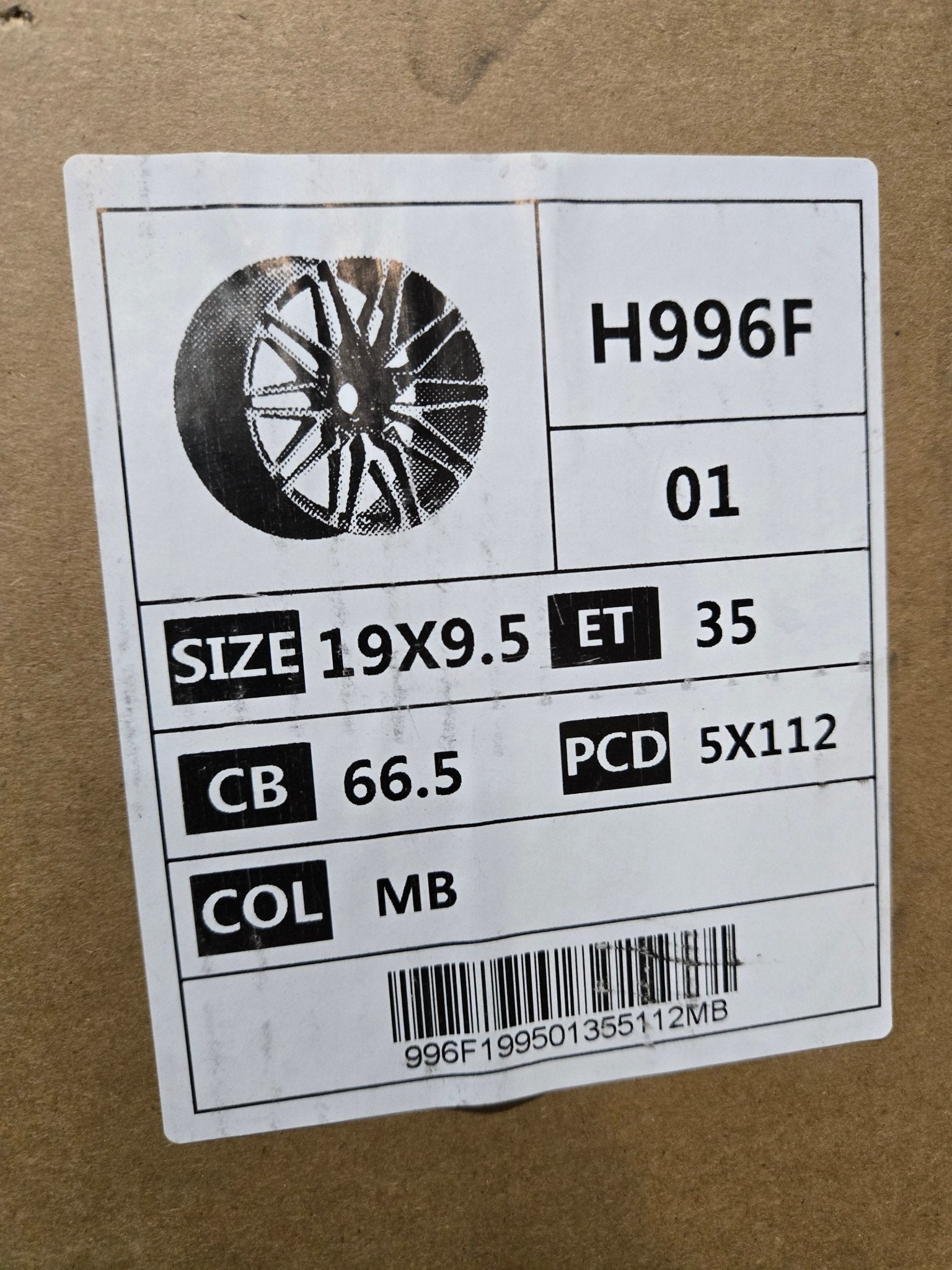 H996F 818M 19X9.5 5X112 GLOSS BLACK MACHINED FASE