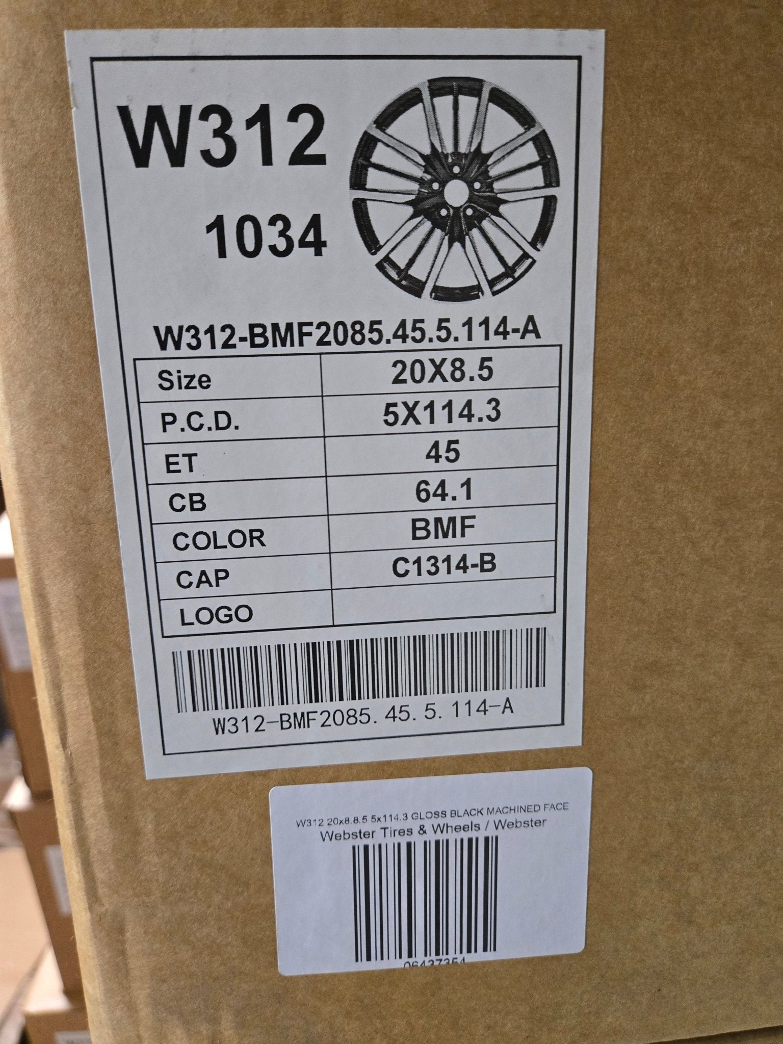 W312 20x8.8.5 5x114.3 GLOSS BLACK MACHINED FACE