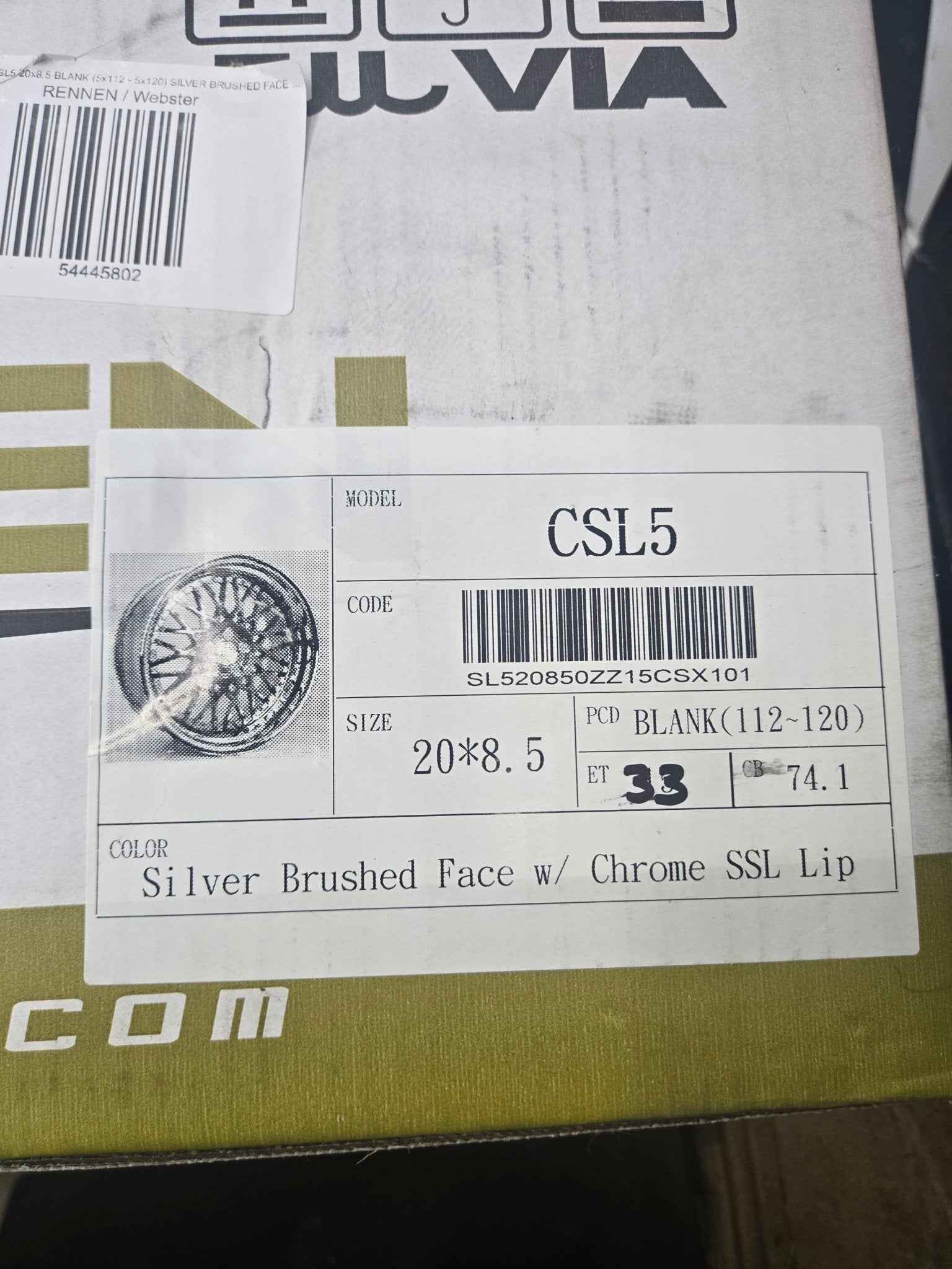 RENNEN CSL5 20x8.5 BLANK (5x112 - 5x120) SILVER BRUSHED FACE W CHROME SSL LIP