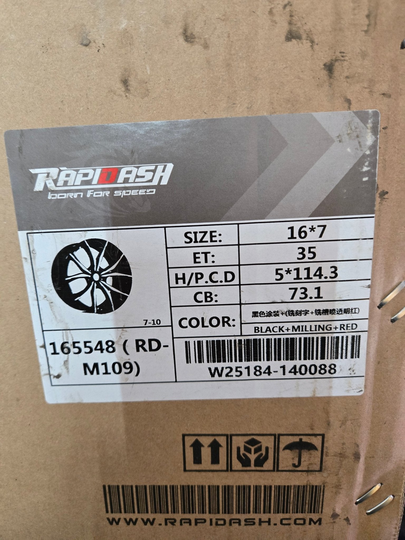 RAPIDASH RD -M109 16X7.0 5X114.3 PIANO BLACK RED MILLING FACE RED